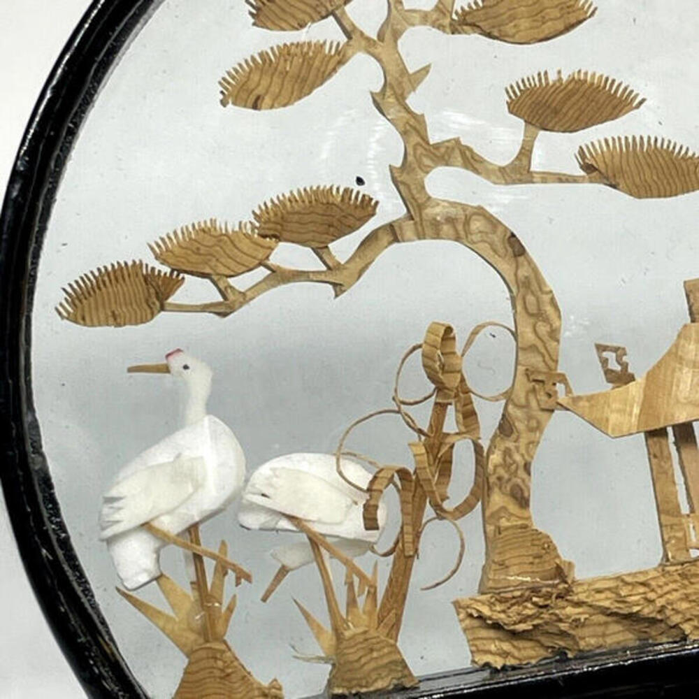 Vintage Chinese Cork Diorama 4" Art in Glass Shadow Box Lacquer‎ Frame Glass - Picture 6 of 9